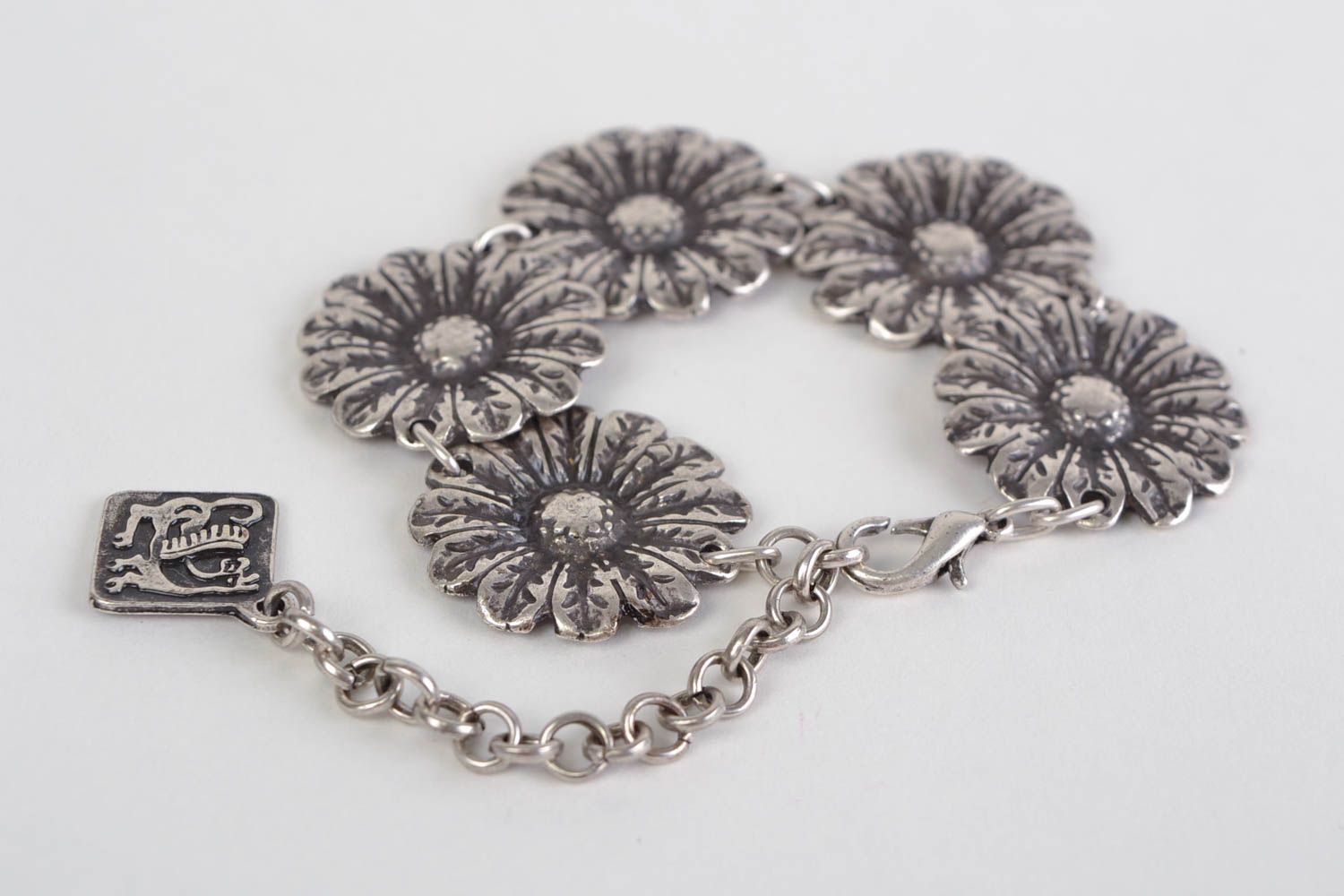 Beautiful handmade women's metal bracelet with unusual design Camomiles photo 3
