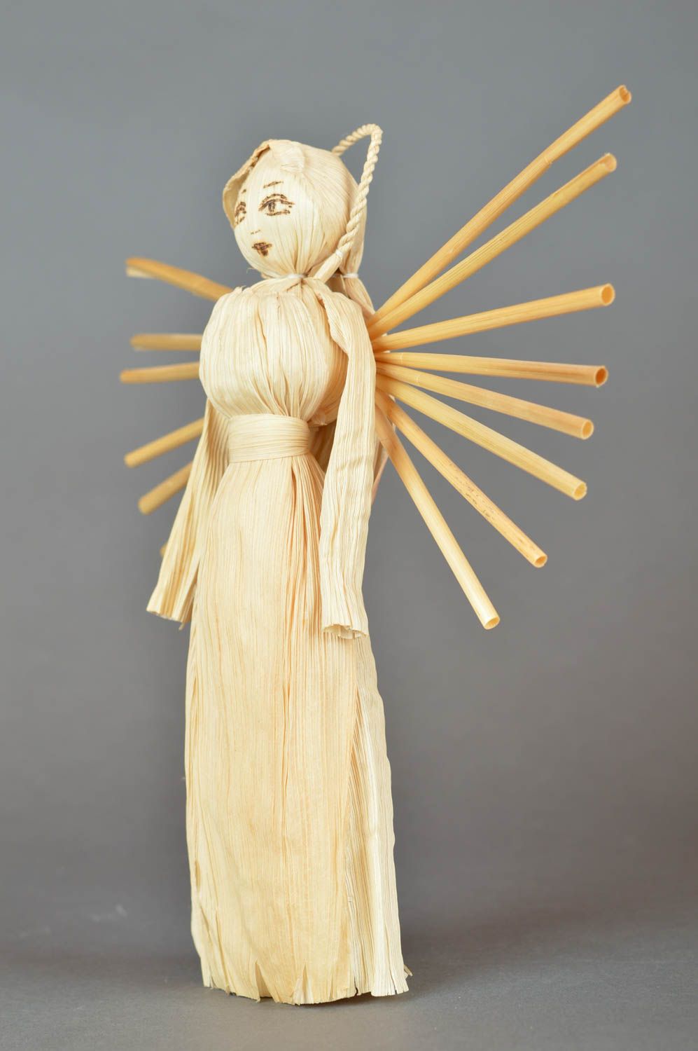 Unusual beautiful handmade designer corn husk statuette folk interior doll photo 5