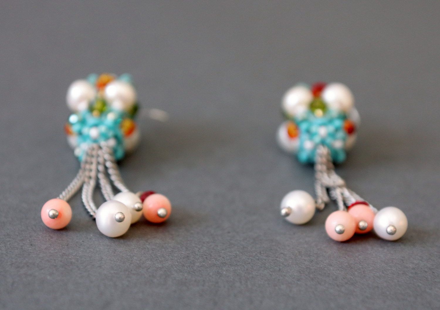 Earrings made of corals, Japanese beads, crystals Soft touch photo 2