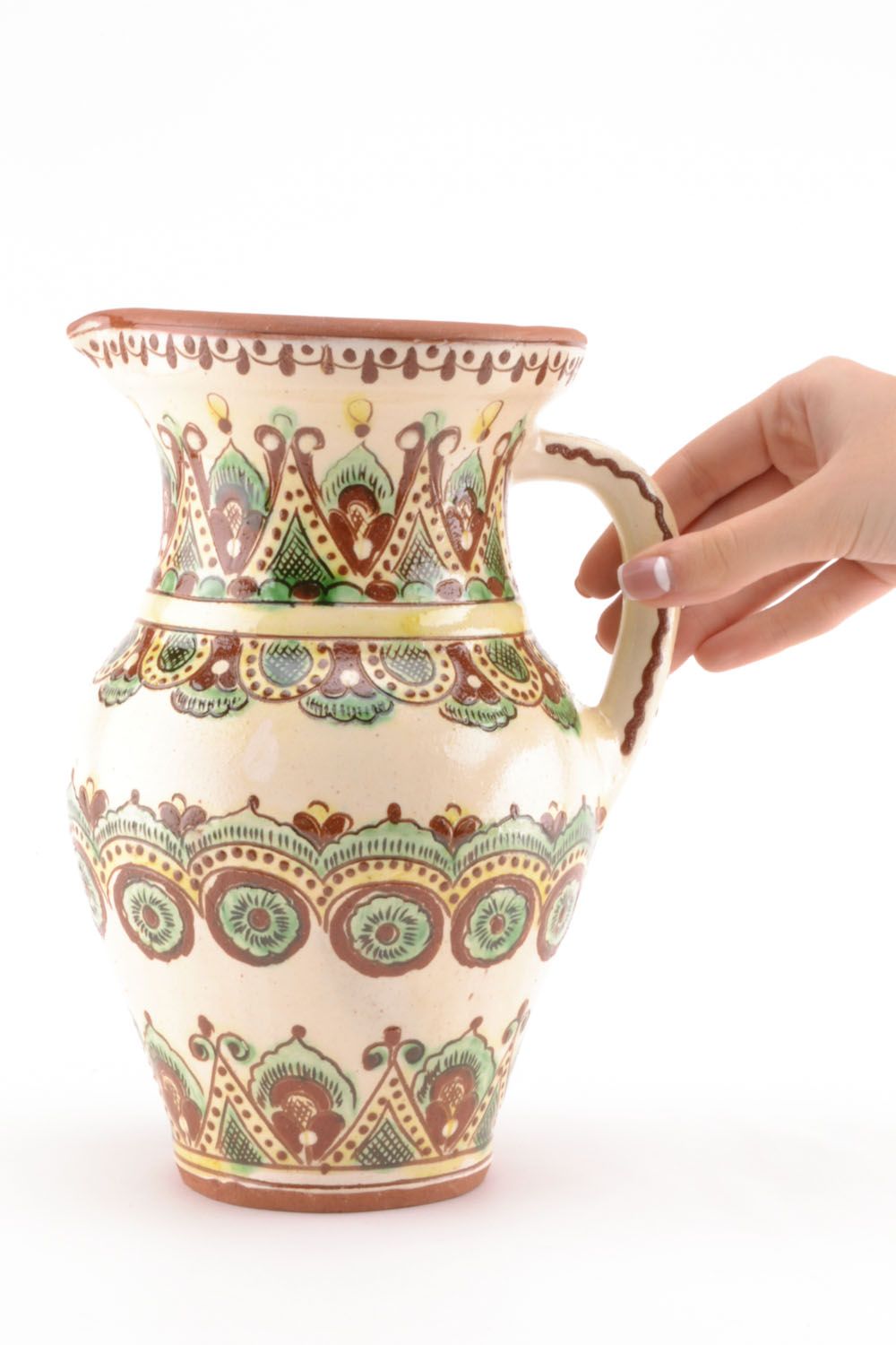 60 oz ceramic hand-painted water jug in ethnic design 2,5 lb photo 3