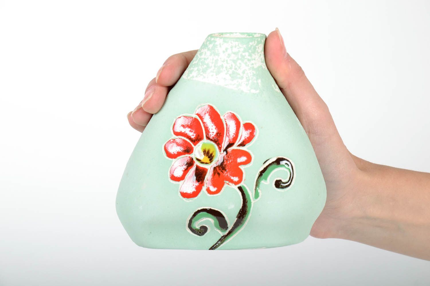4 inches triangle ceramic flower vase with flower picture for home décor 0,53 lb photo 2