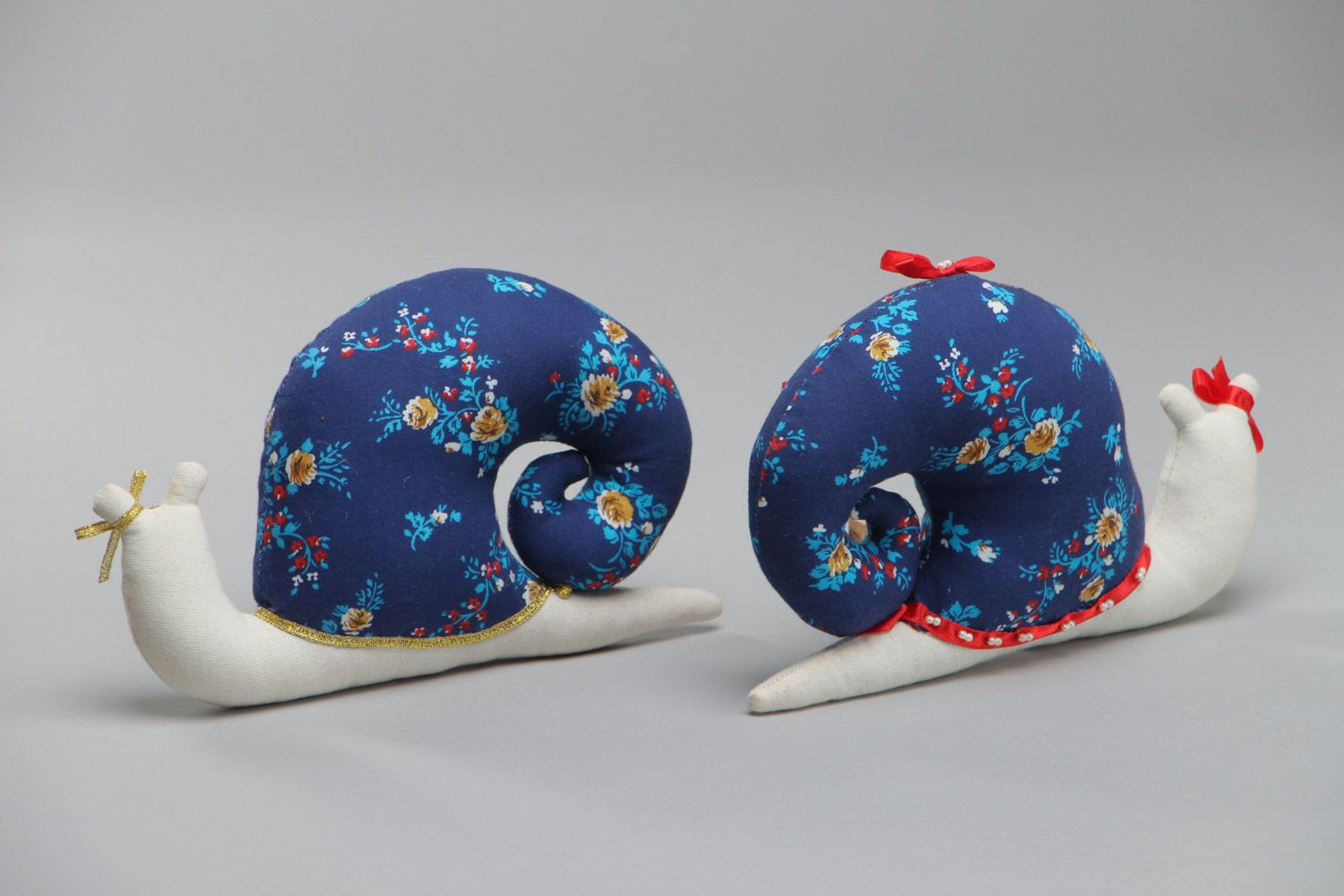 Set of 2 cute handmade soft toys sewn of colorful fabrics Snails for children photo 4