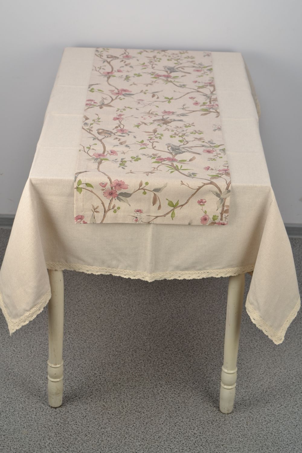 Camino de mesa de poliamida y algodón con dibujo floral foto 1