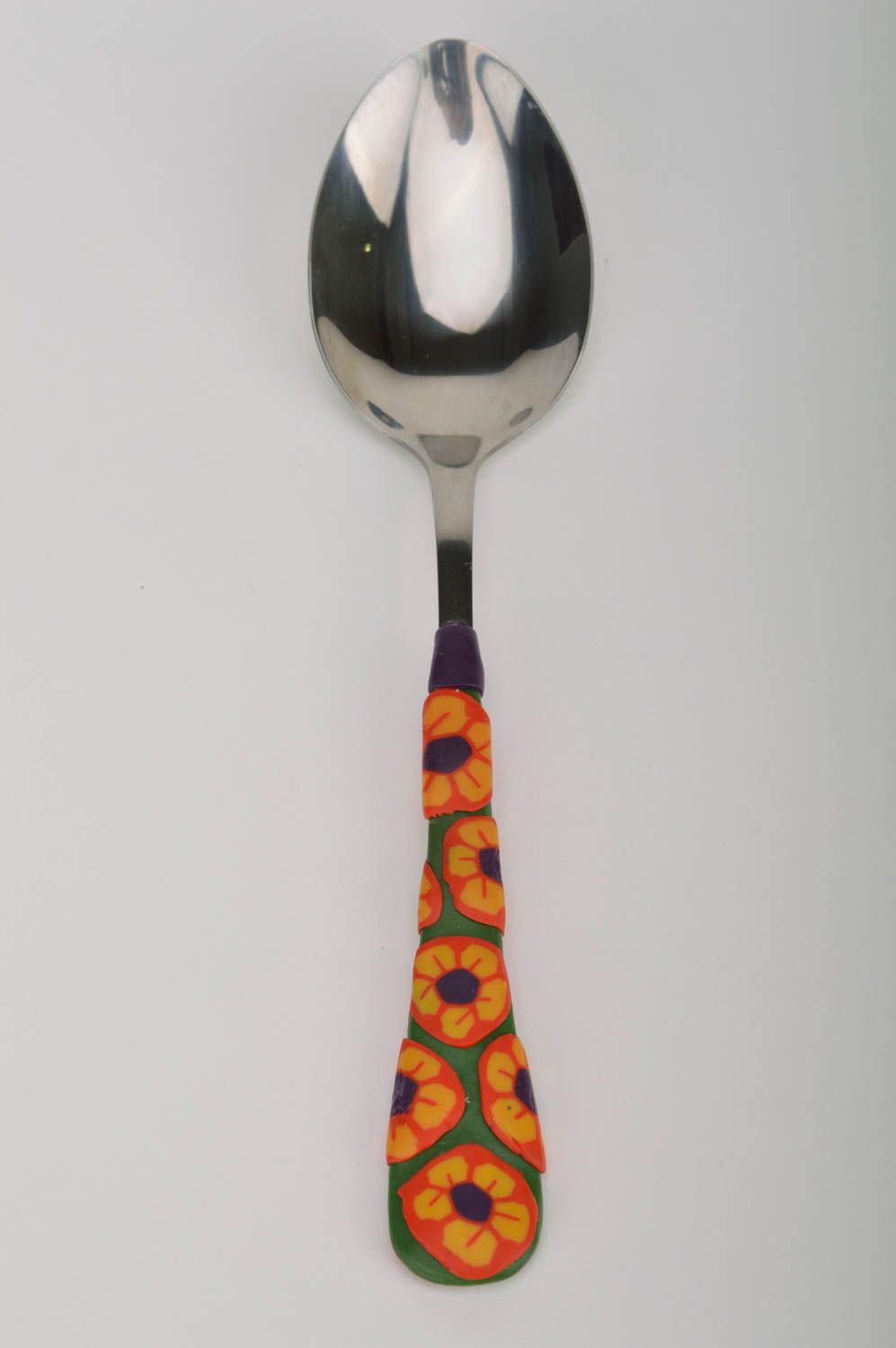 Unusual beautiful handmade designer tablespoon with polymer clay handle photo 2