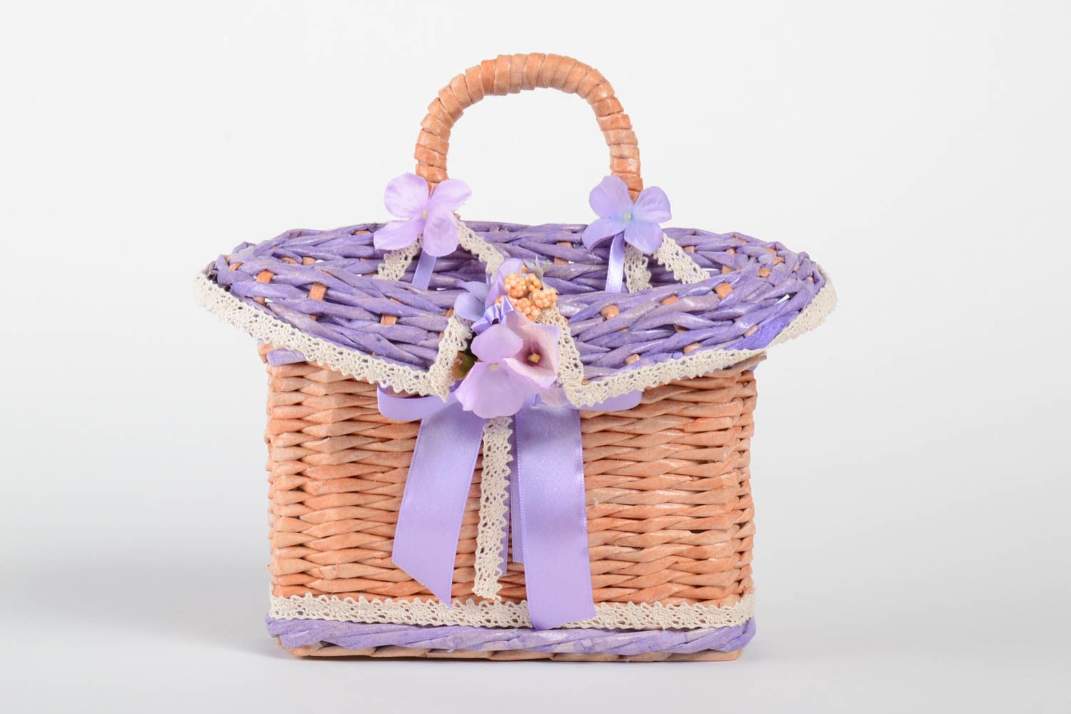 Beautiful handmade woven basket designer basket woven of paper tubes gift ideas photo 2