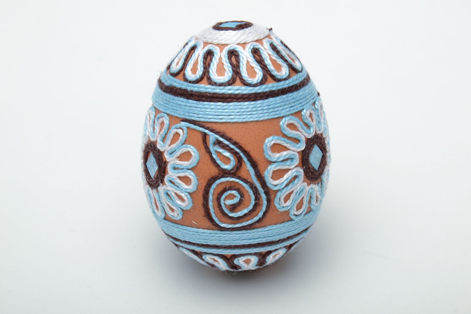 Handmade Easter egg decorated with silk threads photo 3