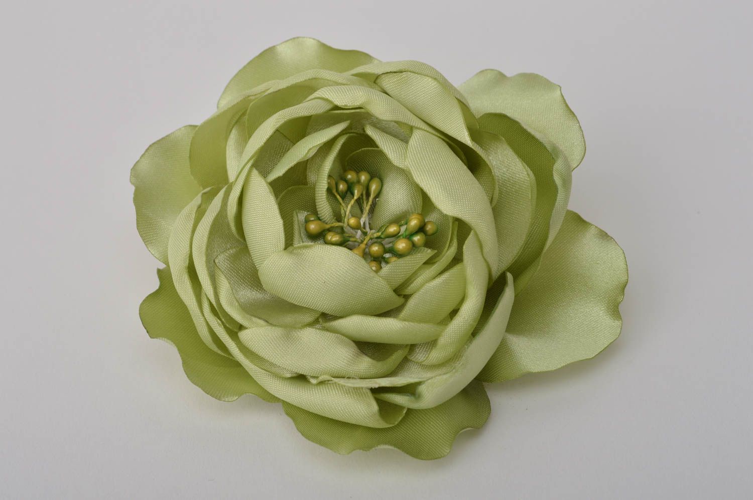 Broche Barrette fleur verte faite main grande en satin Cadeau pour femme photo 7