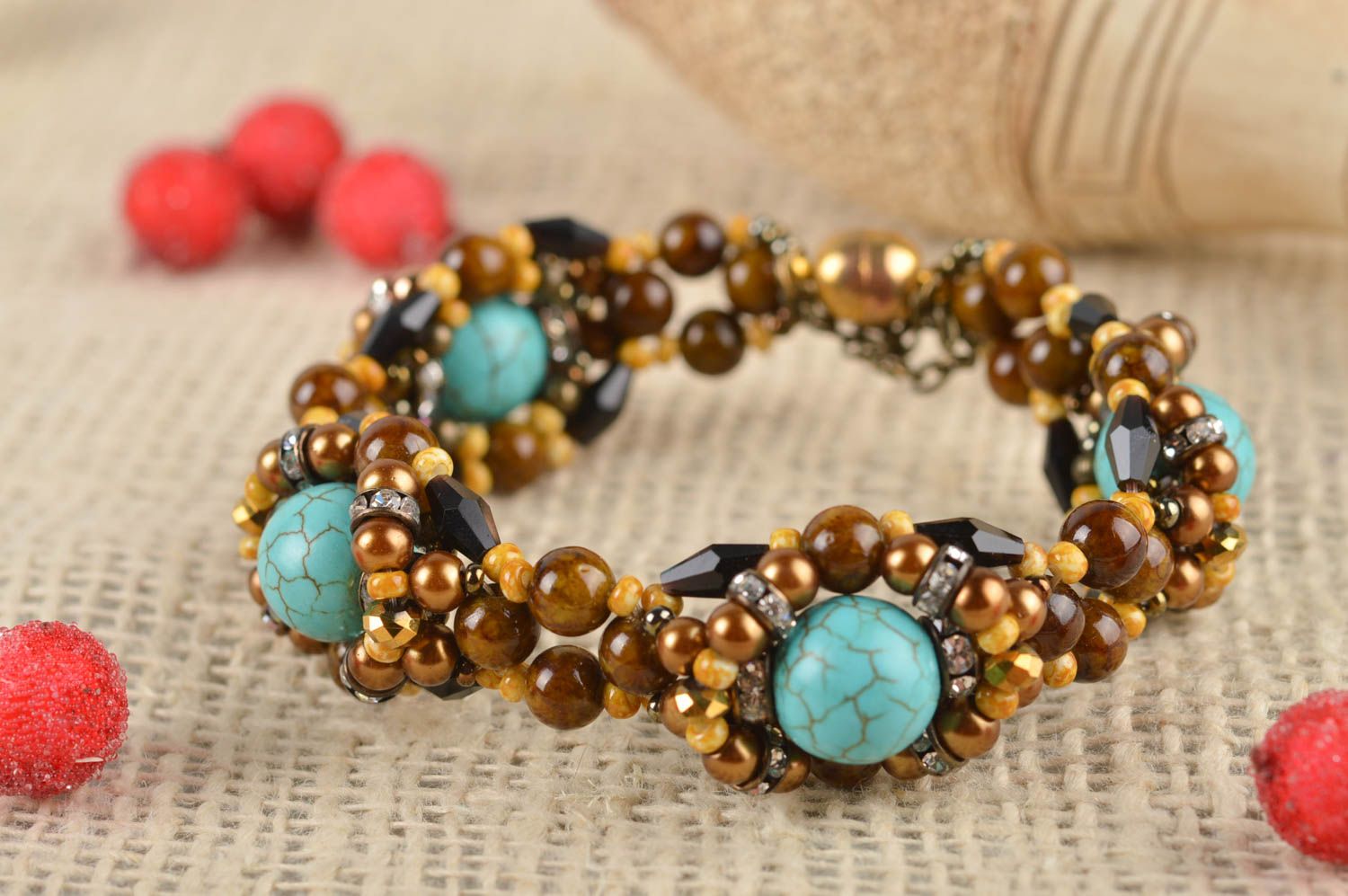 Bracelet perles rocaille Bijou fait main design turquoise Accessoire femme photo 1