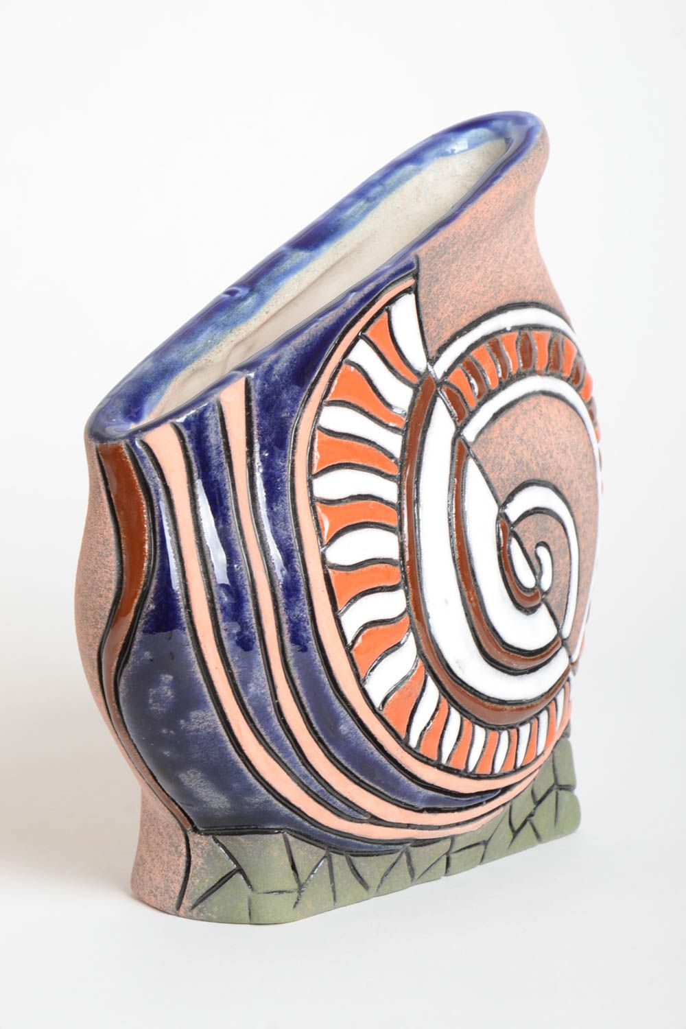 Vase aus Ton handmade Deko Wohnzimmer Keramik Vase mit originellem Muster foto 2