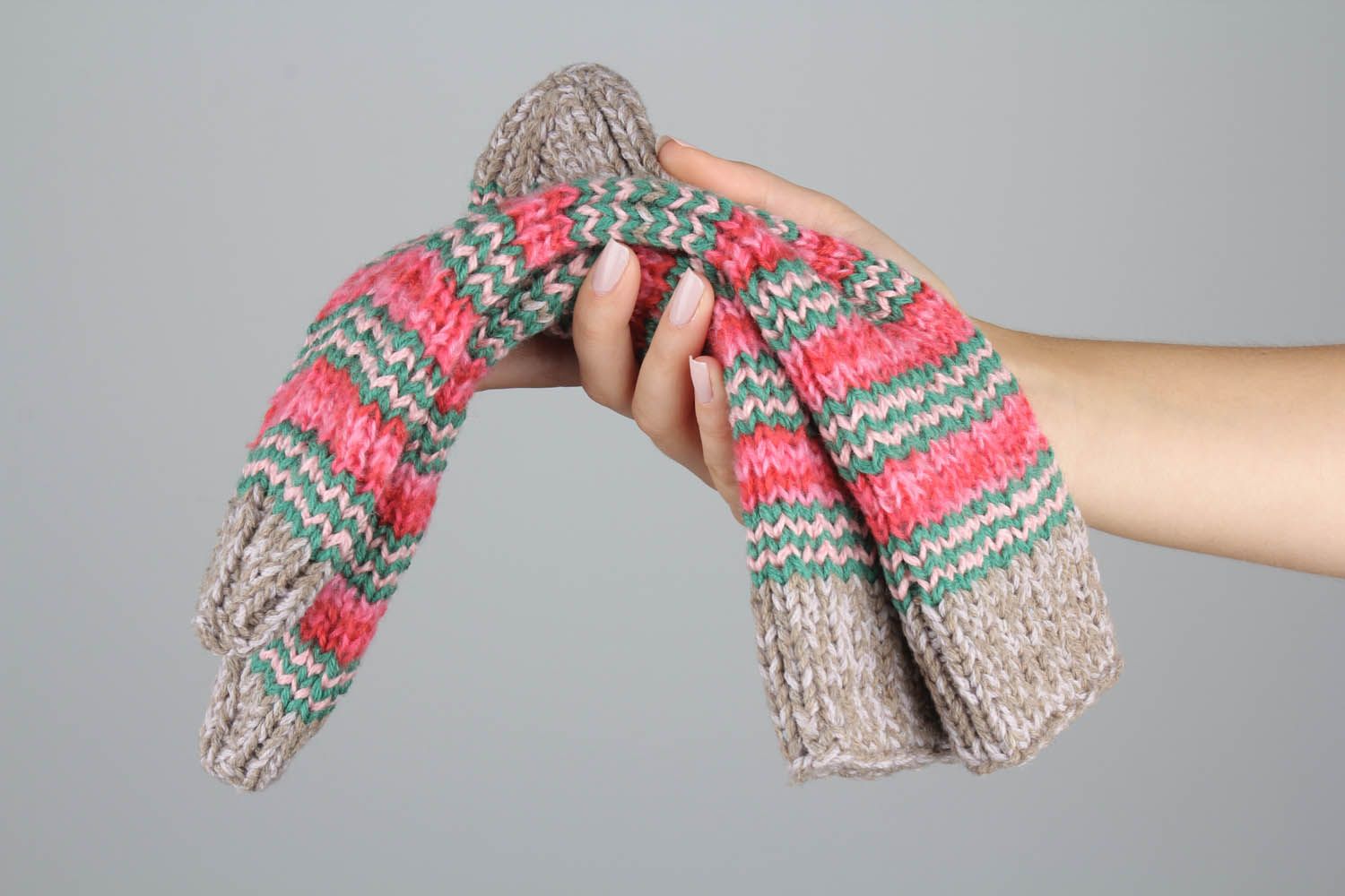 Chaussettes tricotées en laine rayées chaudes  photo 5