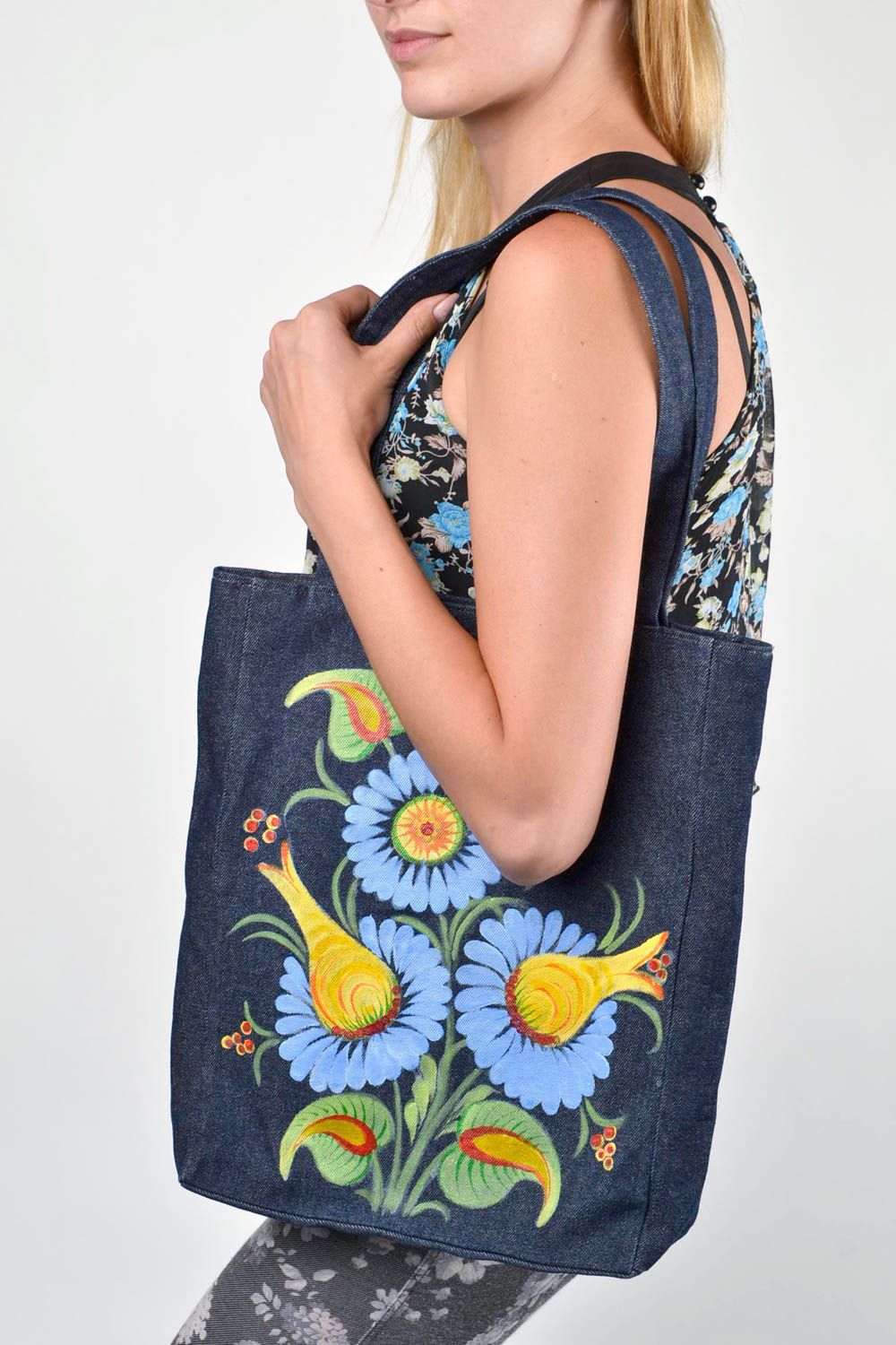 Beautiful big stylish bag handmade female accessory unusual painted bag photo 1