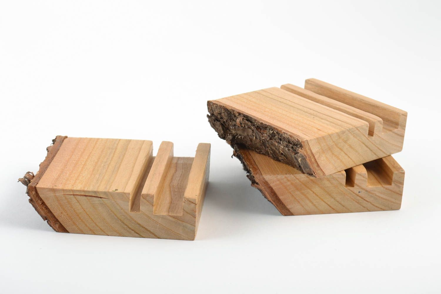 Supports pour téléphones en bois fait main accessoires écologiques 3 pièces photo 2