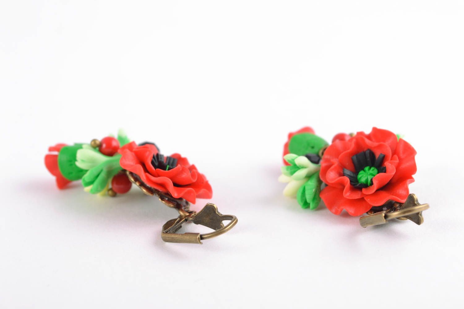 Boucles d'oreilles fleurs en pâte polymère faites main originales Coquelicots  photo 4