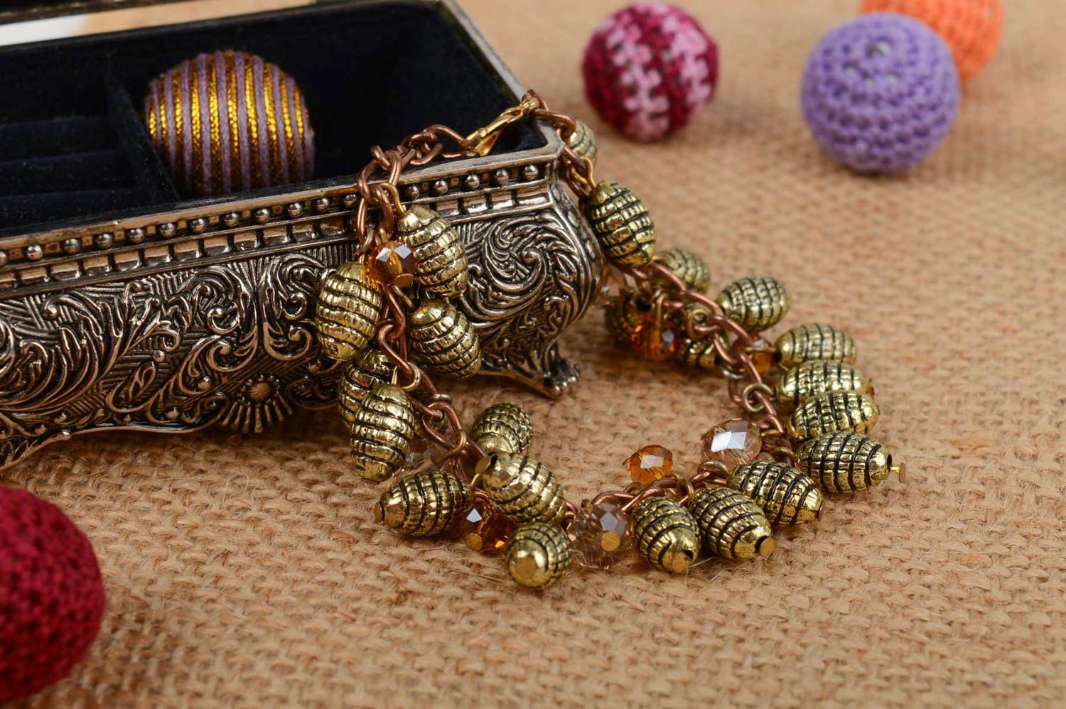 Unusual stylish handmade designer crystal bead bracelet with charms photo 1