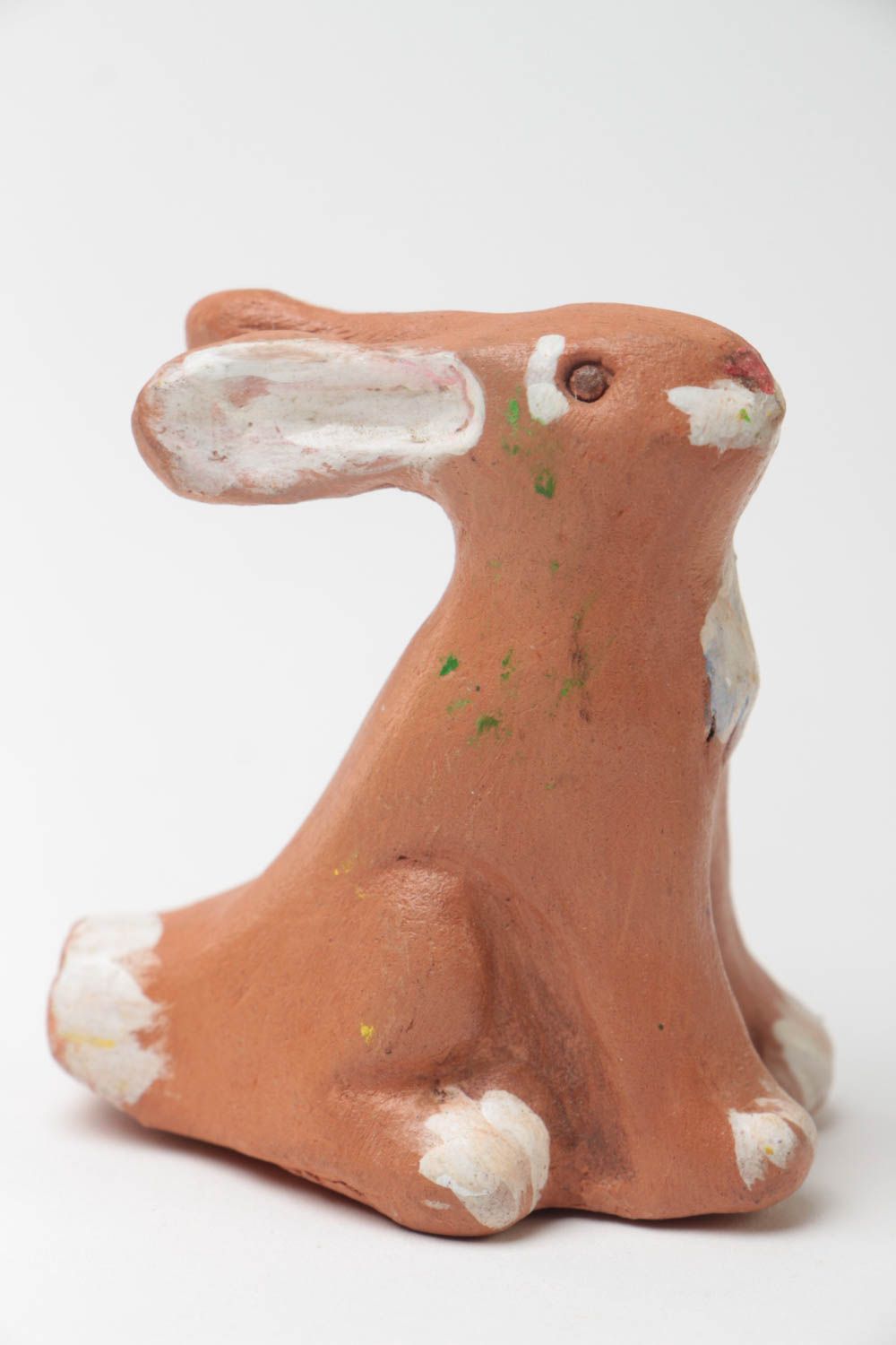 Handmade folk toy ceramic penny whistle painted ethnic musical instrument Rabbit photo 2