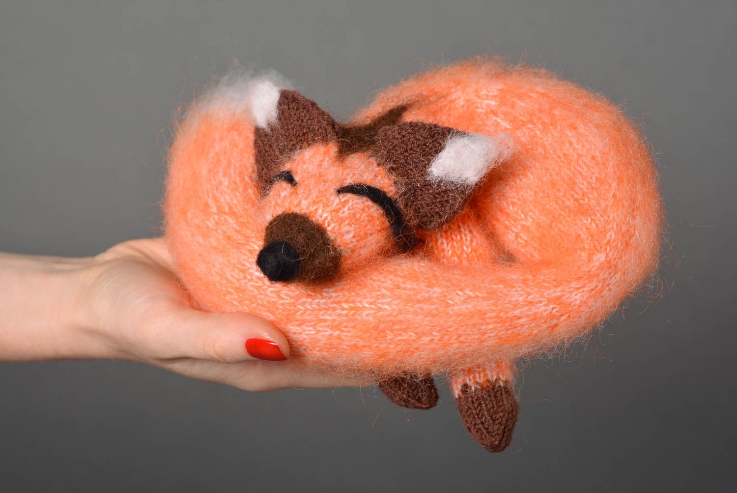 Peluche renard roux Jouet tricot fait main en laine déco Cadeau enfant photo 5