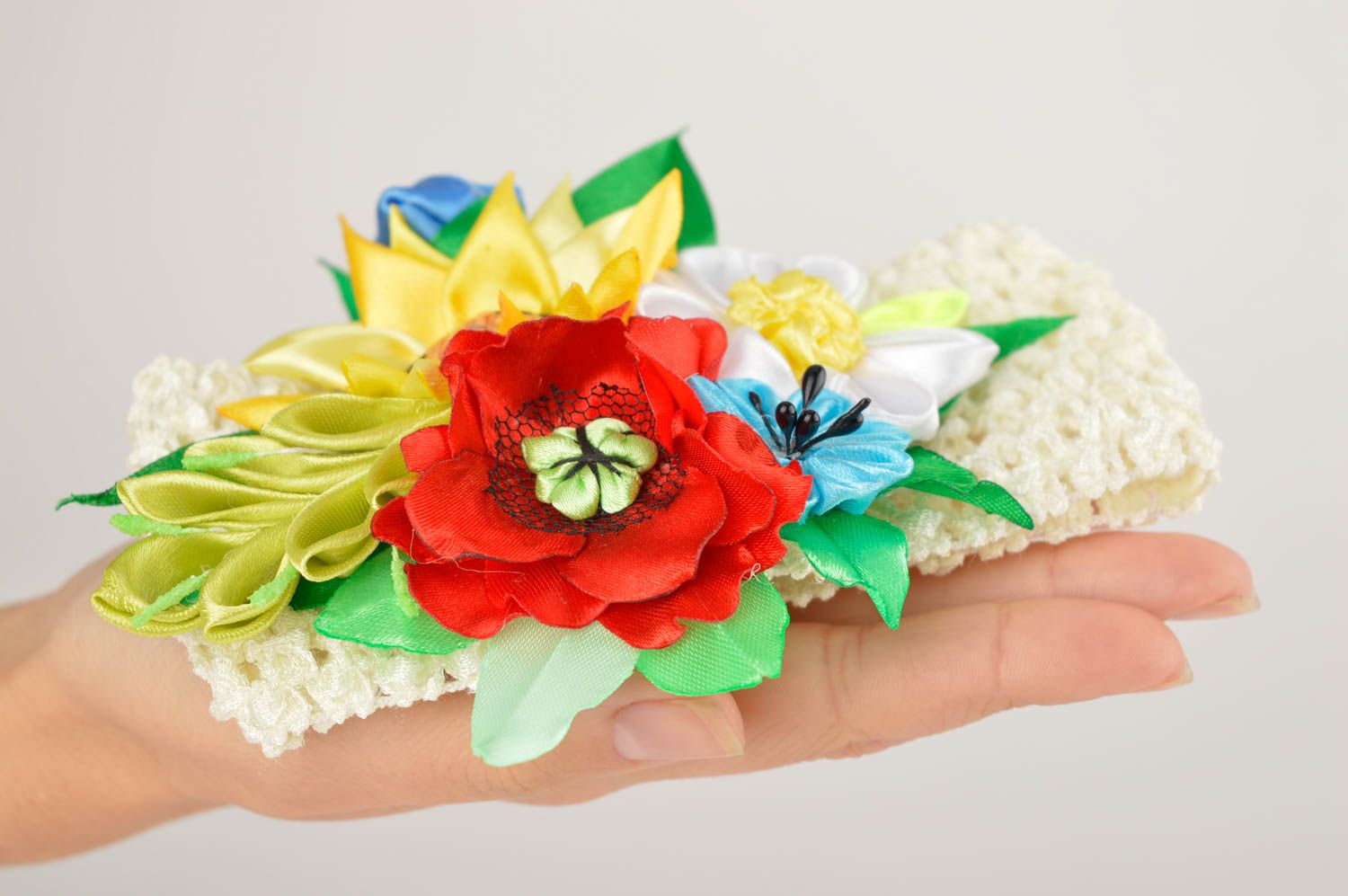 Childrens handmade flower headband hair ornaments kanzashi ideas small gifts photo 5