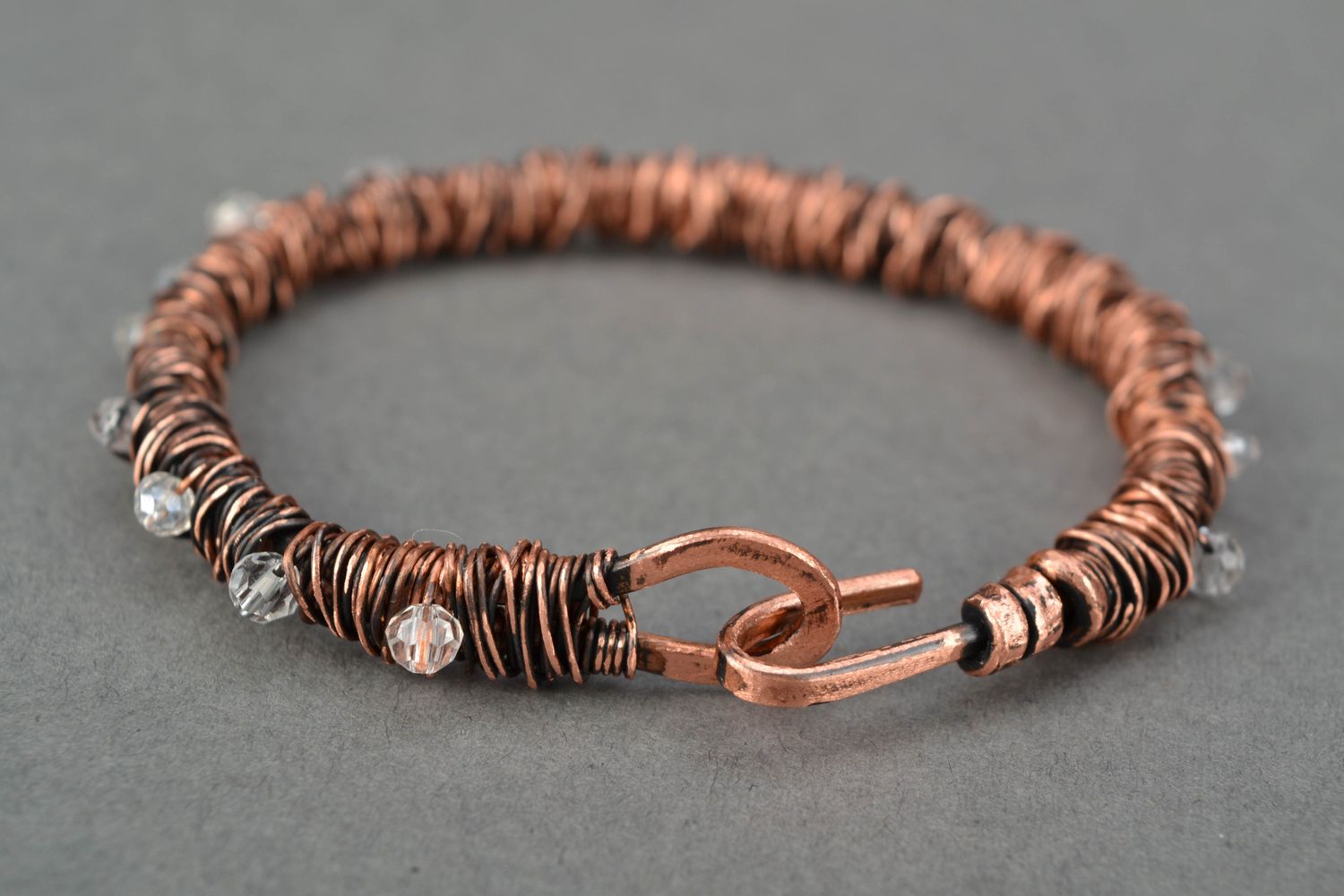 Wire wrap copper bracelet with crystal photo 4