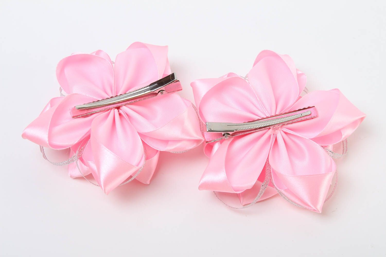 Аксессуары для волос ручной работы заколкаив виде цветков заколки канзаши розовые фото 4