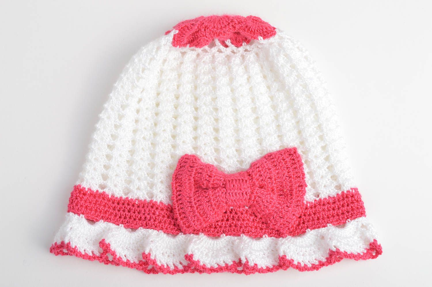 Bonnet tricot fait main Chapeau au crochet Vêtement enfant avec nœud rose photo 3