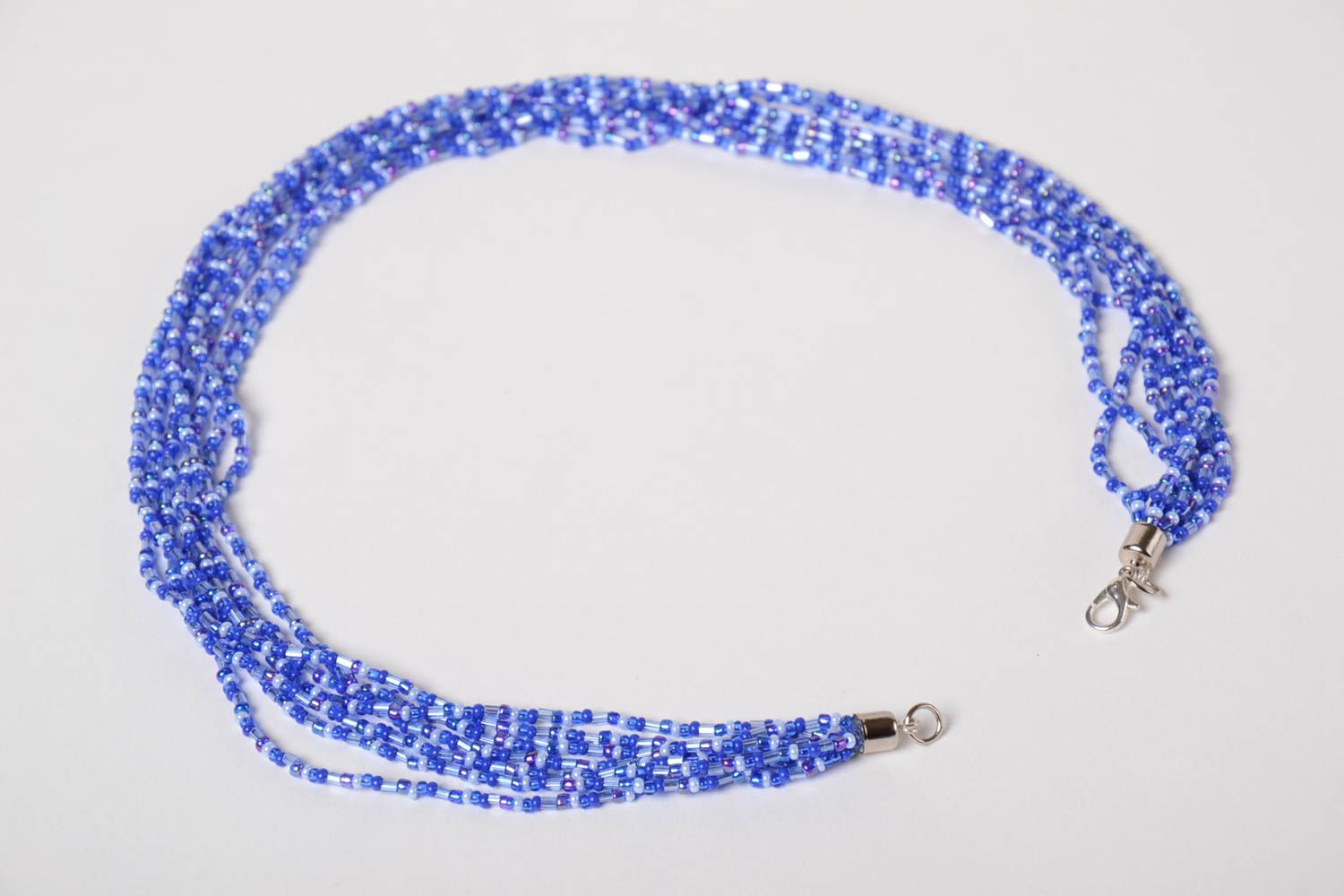 Handmade long beaded necklace blue beautiful jewelry evening accessories photo 5