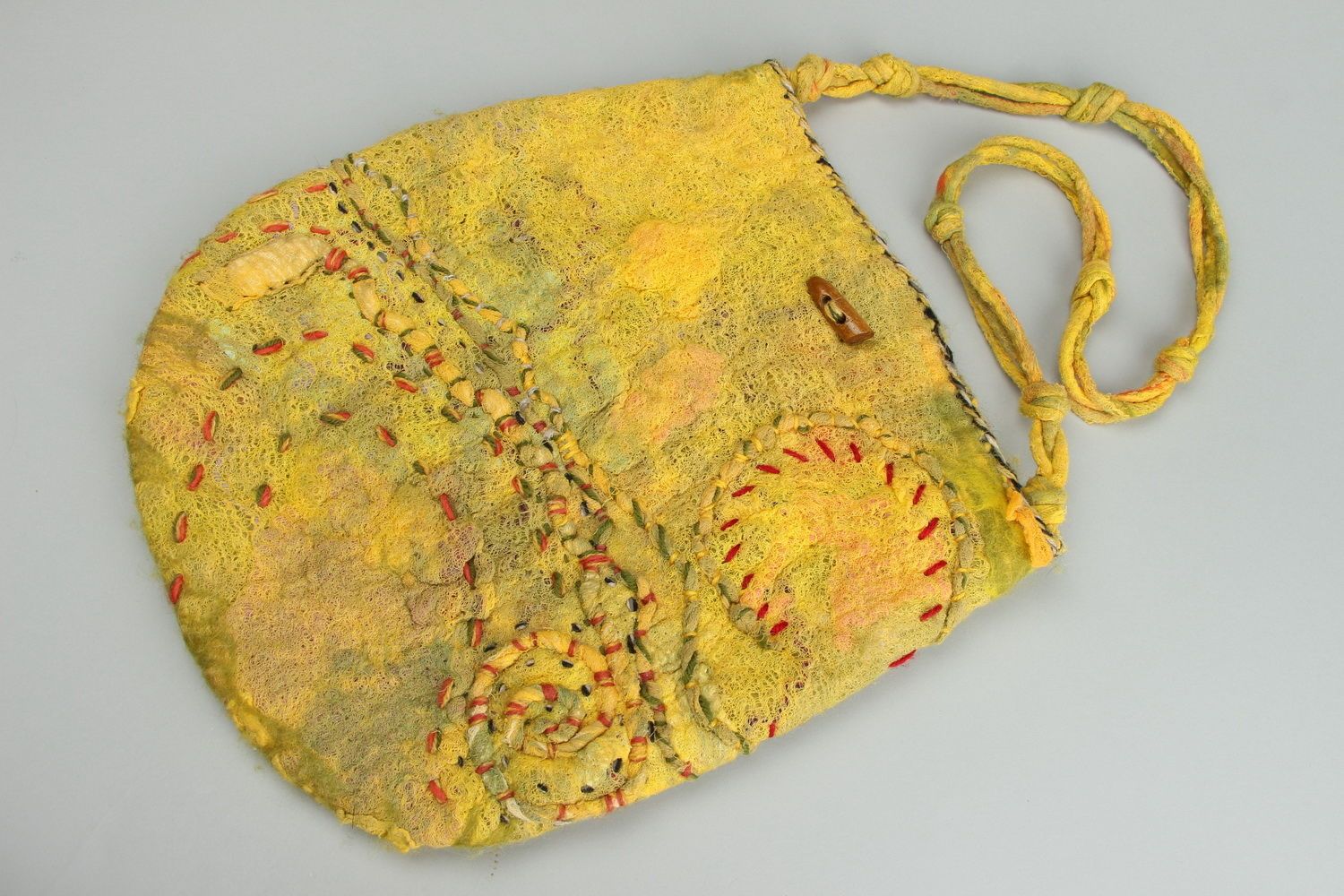 Ethno Tasche aus Filzwolle und Mullstoff Herbstfarben foto 2