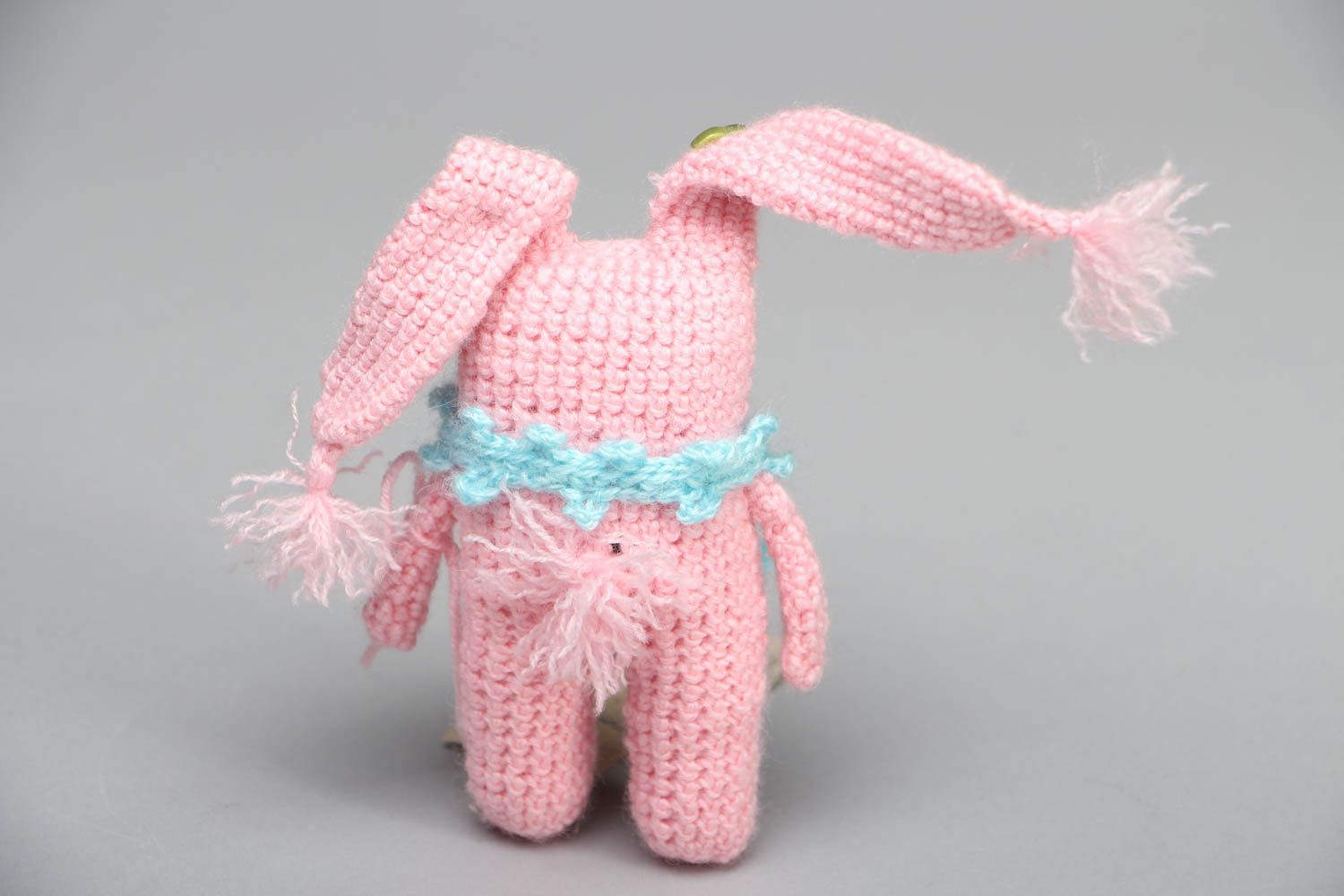 Charming crochet toy in the shape of pink hare photo 3