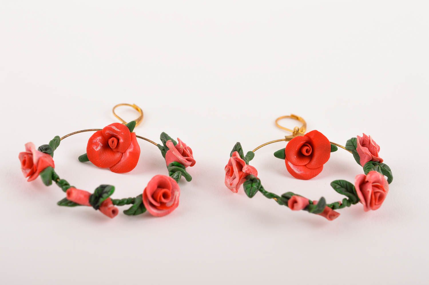 Handmade Blumen Ohrringe Designer Schmuck Accessoire für Frauen grelle Rosen foto 4