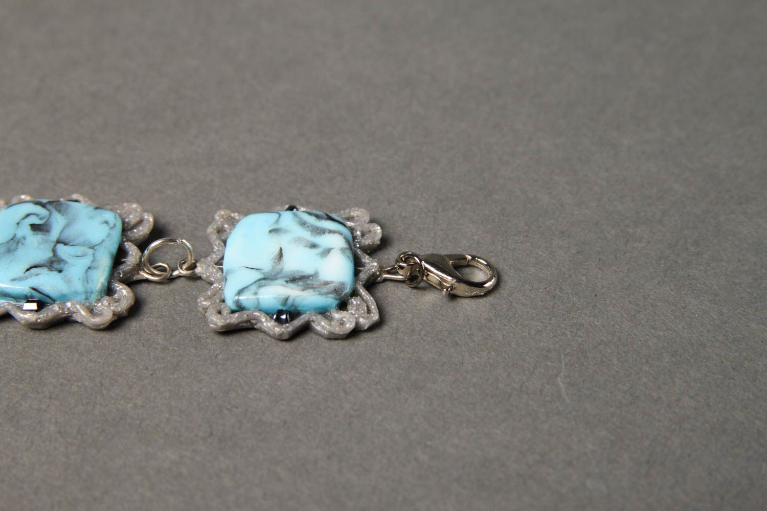 Браслет ручной работы голубой браслет из полимерной глины подарок девушке фото 6