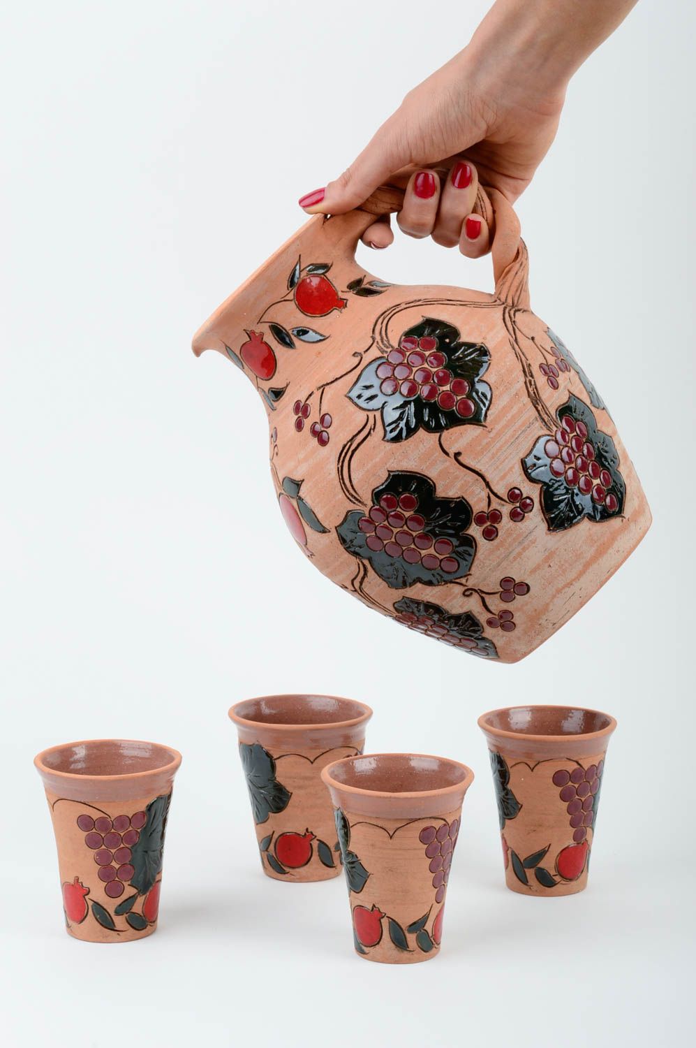 Jarro de cerámica y vasos de barro artesanales regalo original para amigos foto 2