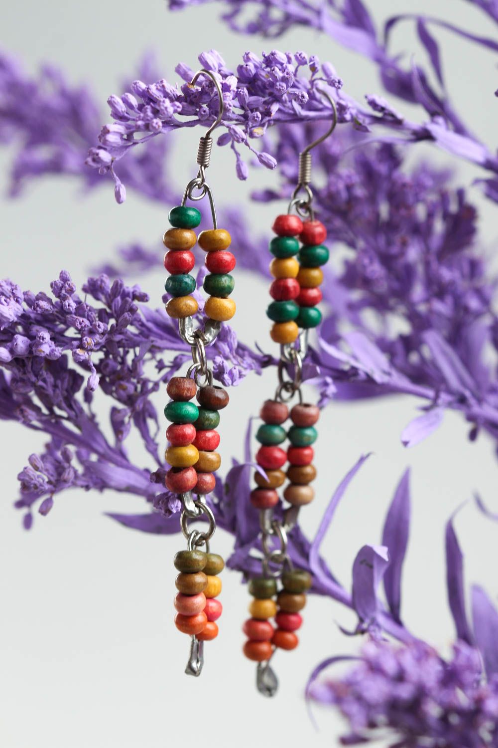 Handmade wooden earrings with charms colorful earrings long earrings gift photo 1