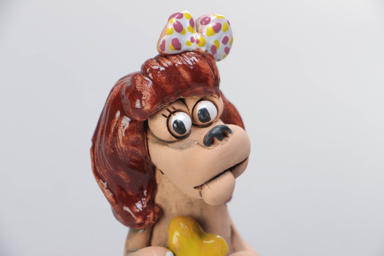 Handmade collectible miniature ceramic animal figurine painted with acrylics dog photo 3