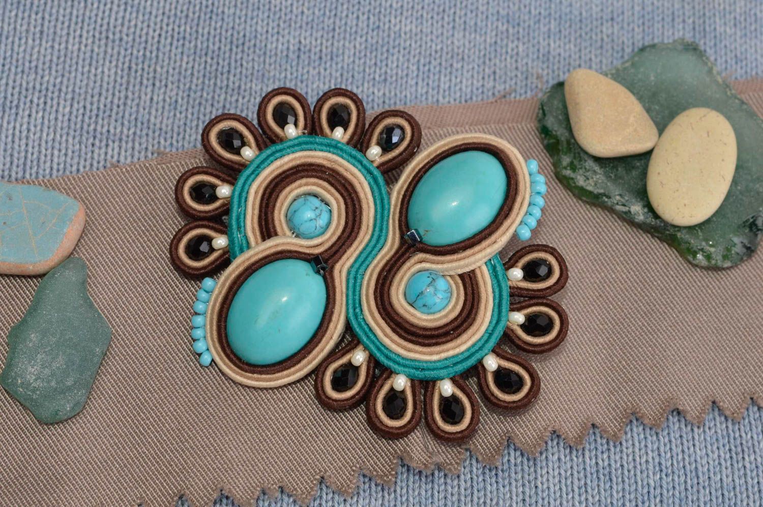 Soutache brooch handmade embroidery brooch fashionable accessory for girls photo 1