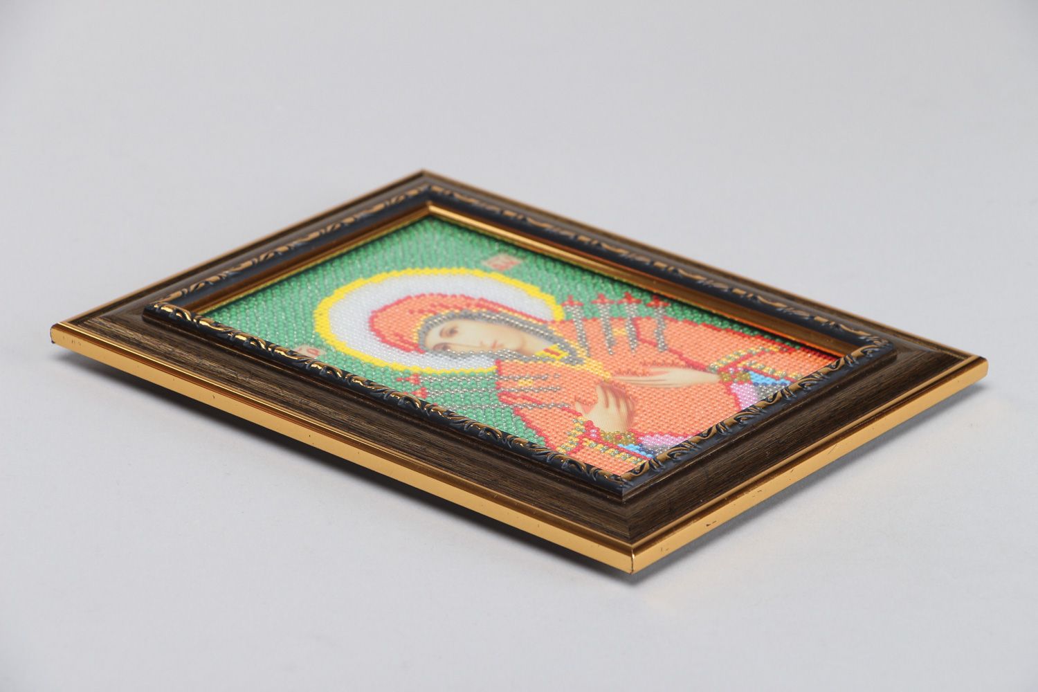 Icono bordado con abalorios checos artesanal de Nuestra Señora enmarcado regalo foto 3