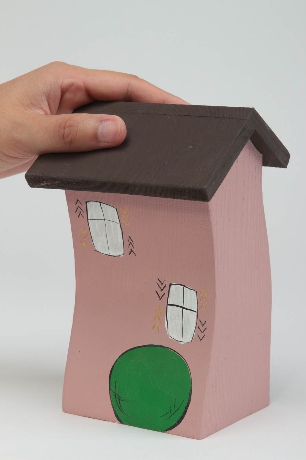 Maisonnette en bois fait main Petite statuette peinte de design Déco intérieur photo 5