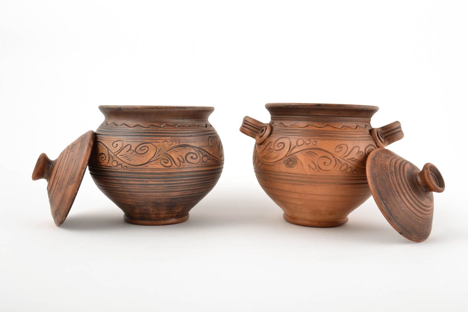 Küchen Zubehör handmade Keramik Topfset Töpfe Keramik in Braun bemalt schön  foto 2
