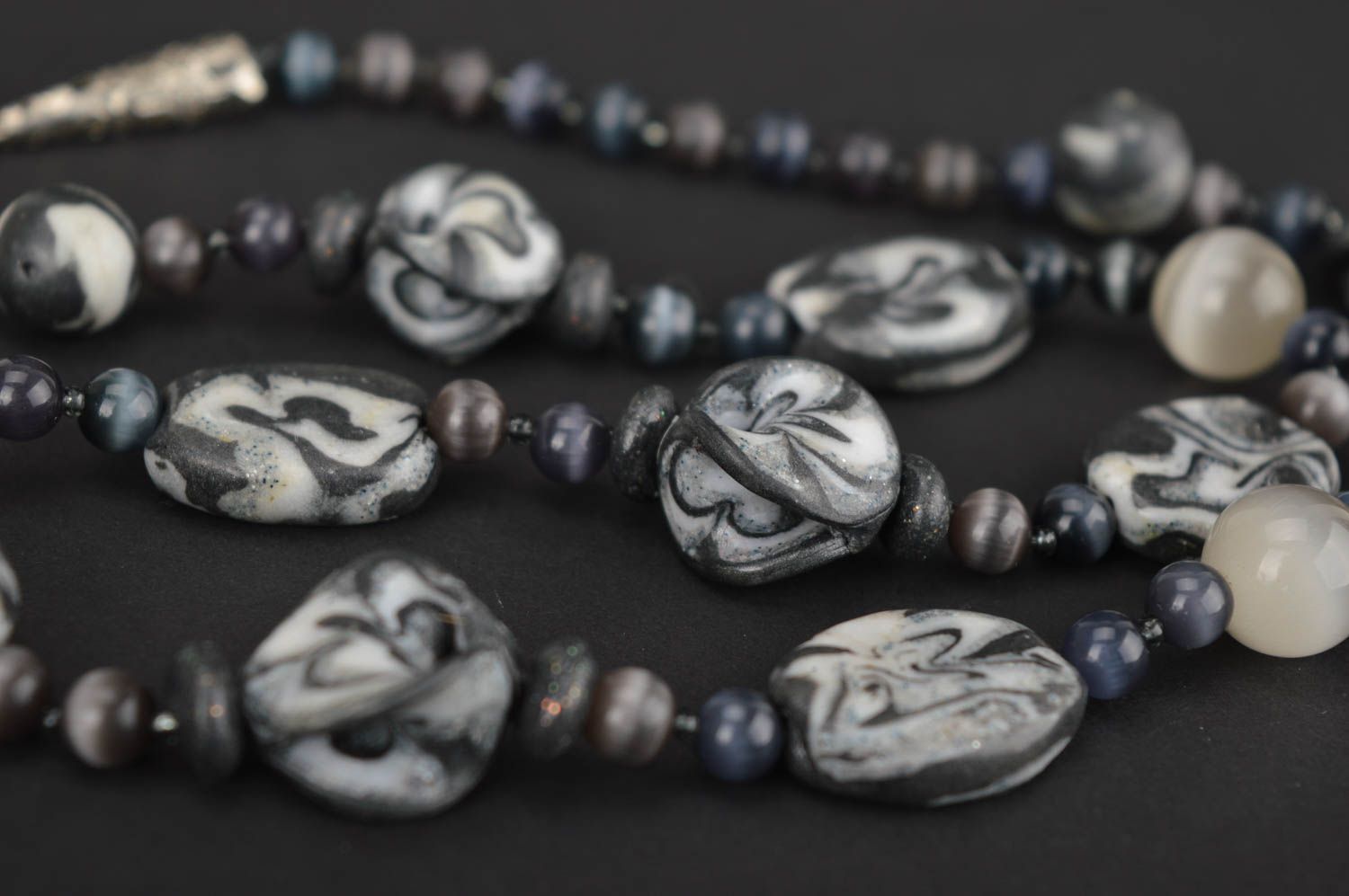 Polymer clay beads gray jewelry fashionable necklace handmade accessories photo 4