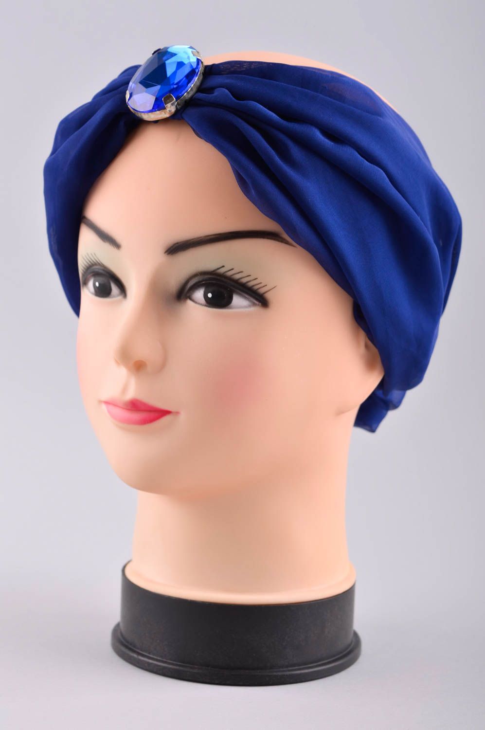 Handmade female headband unusual head accessory beautiful blue turban photo 2