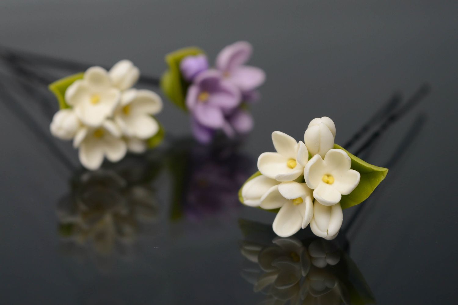 Cold porcelain hairpin with flower photo 4