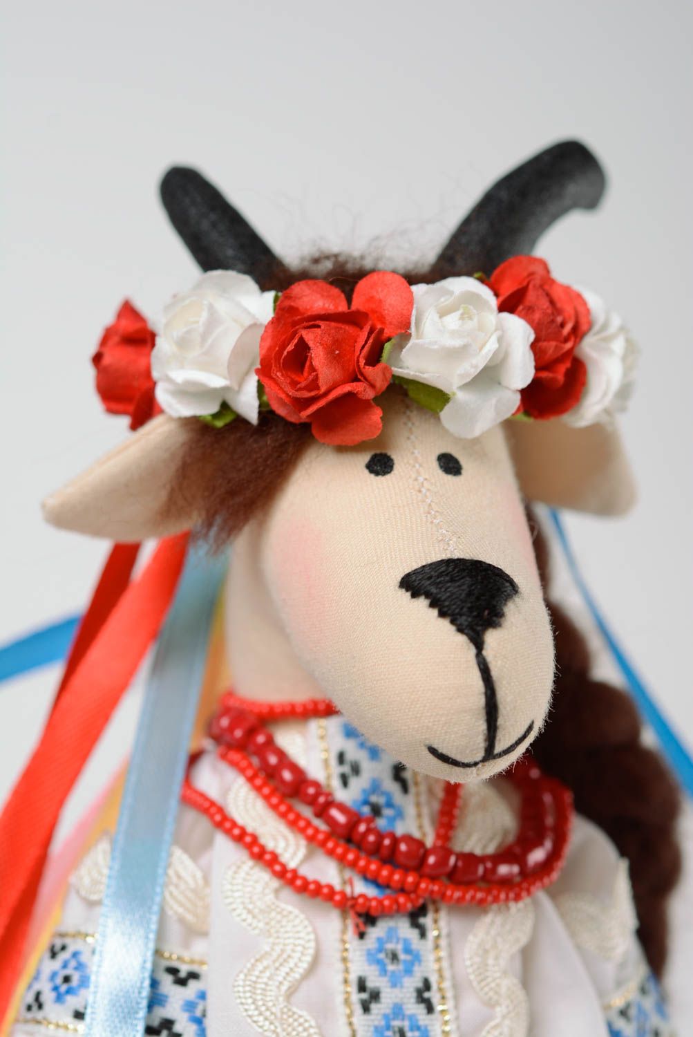 Unusual beautiful handmade collectible cotton fabric soft toy goat photo 2