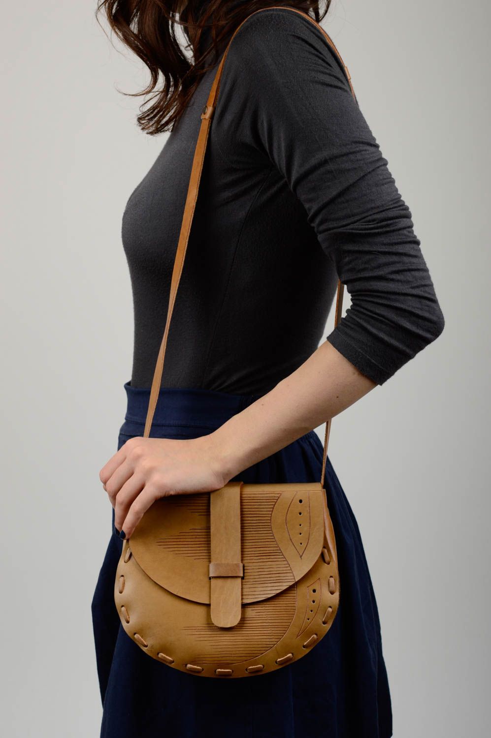 Shoulder bag handmade leather purse brown ladys bag designers purse nice gift photo 2