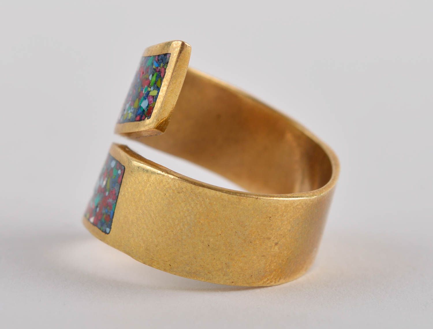 Кольцо ручной работы украшение из латуни модное кольцо оригинальное с камнями фото 4