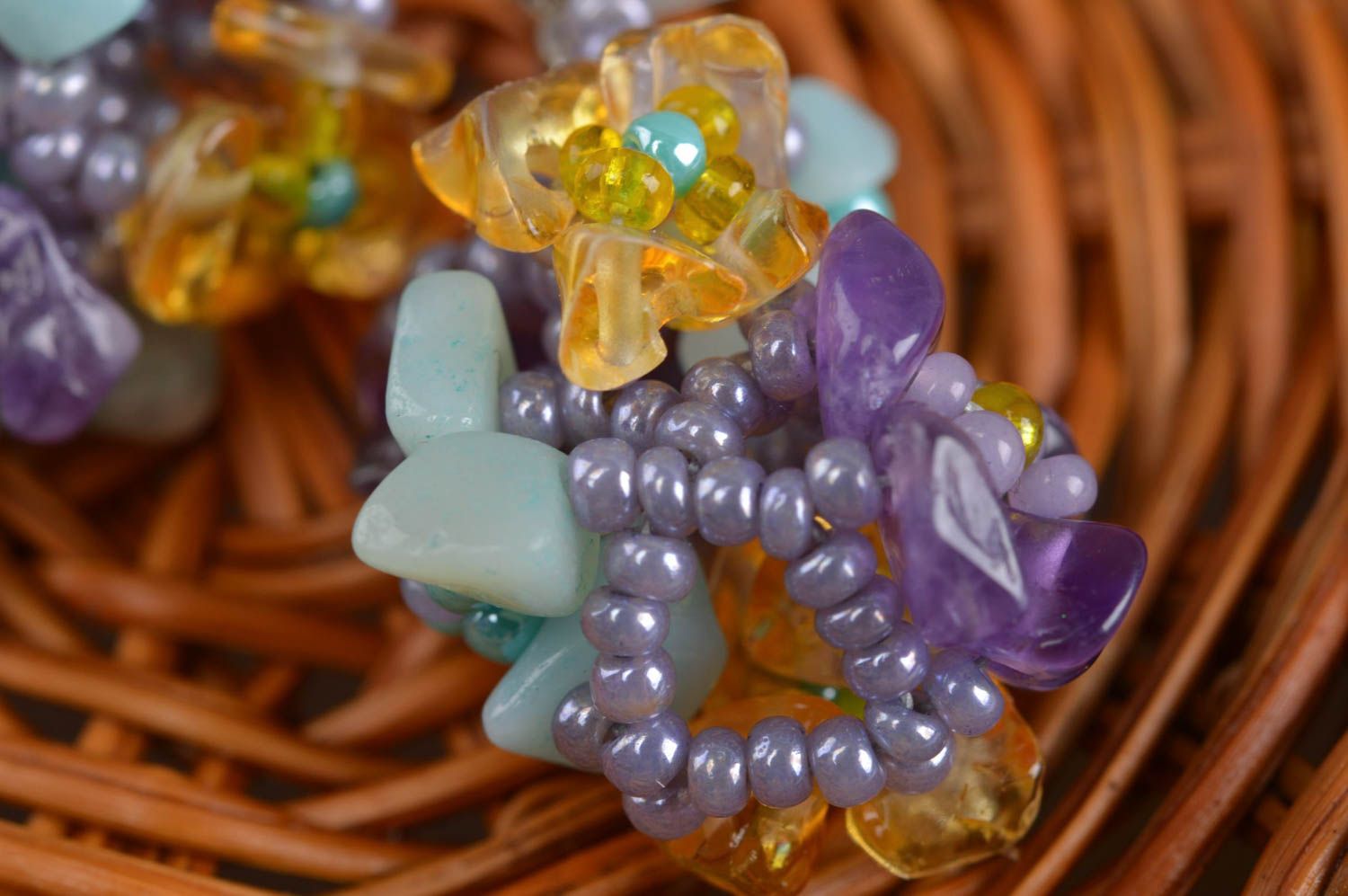 Zarte lila handmade Glasperlen Ohrringe aus echten Steinen Designer Schmuck foto 5