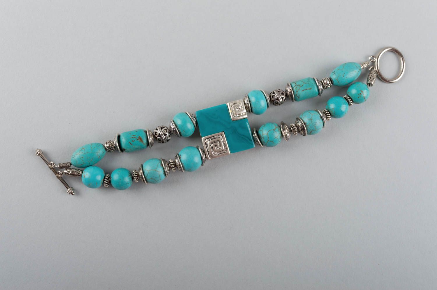 Handmade jewelry made of natural stones bracelet made of turquoise and brass photo 4