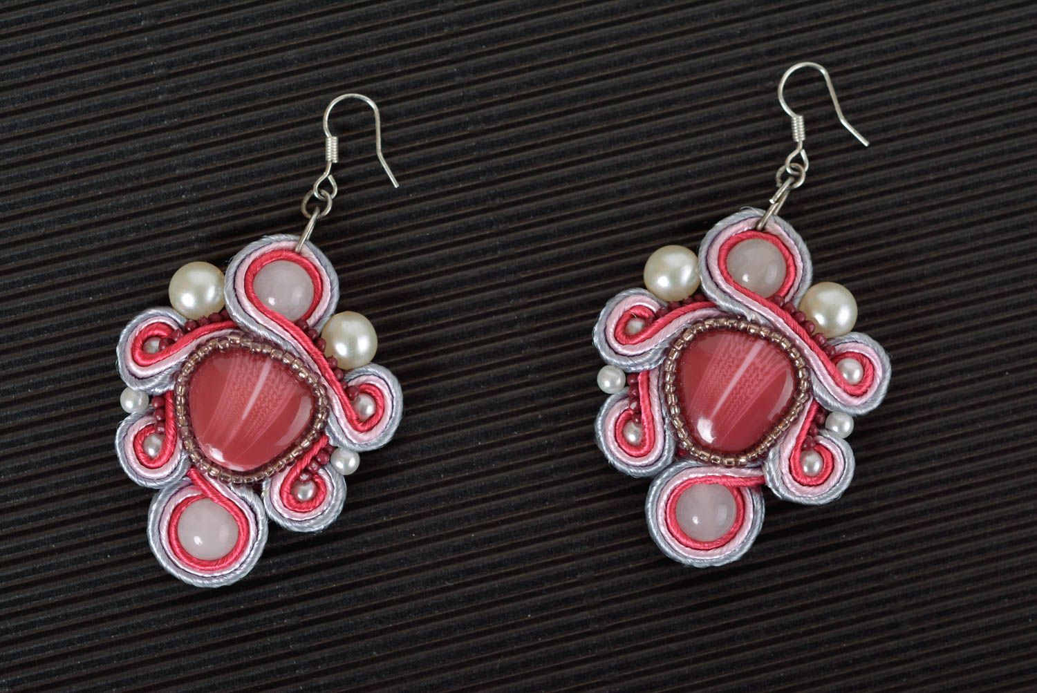 Handmade earrings soutache earrings soutache jewelry with natural stones photo 1