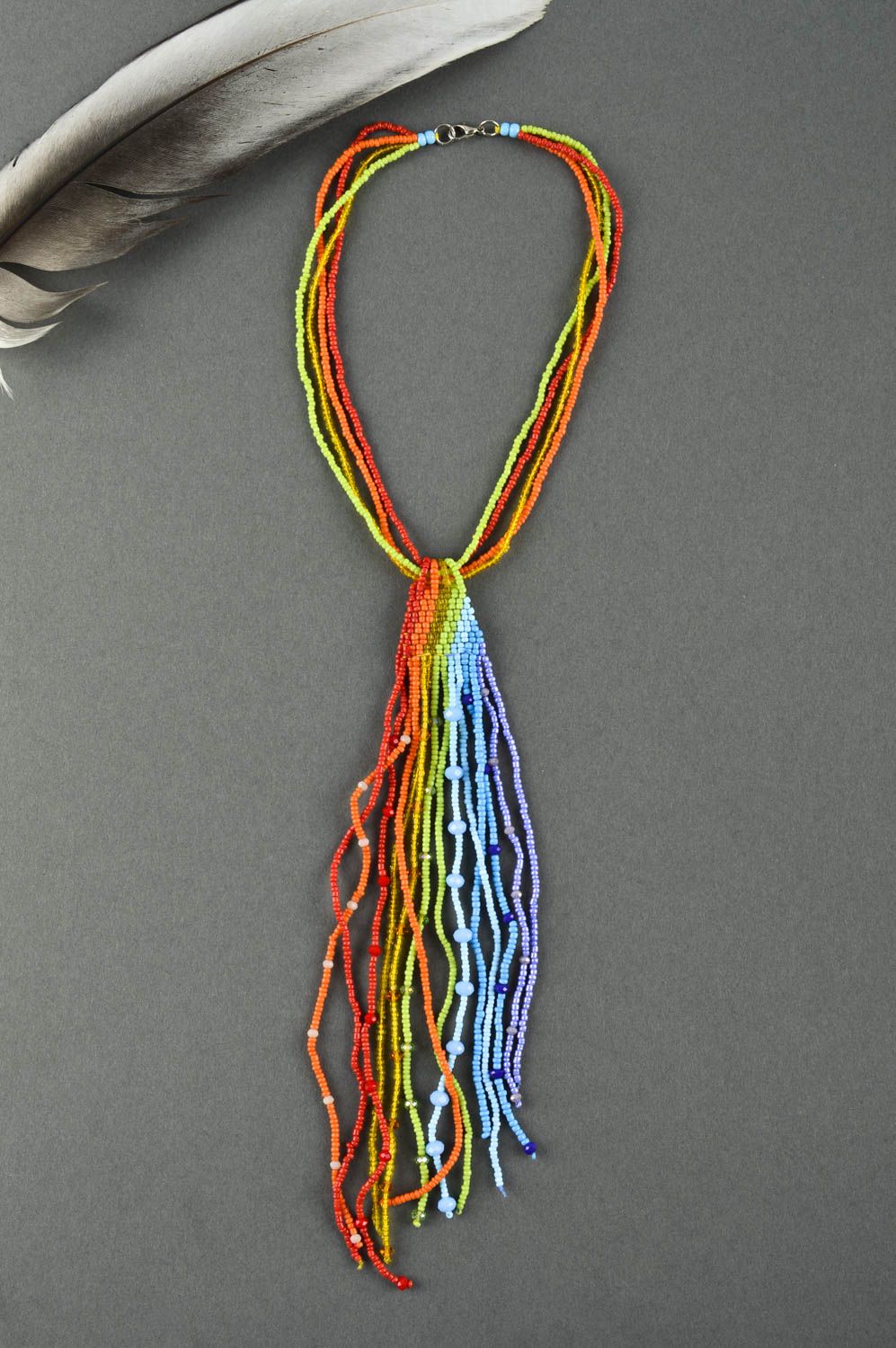 Колье из бисера украшение ручной работы ожерелье из бисера длинное радуга фото 1
