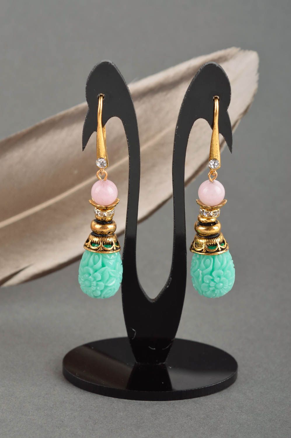 Coral earrings handmade jewelry dangling earrings fashion accessories photo 1