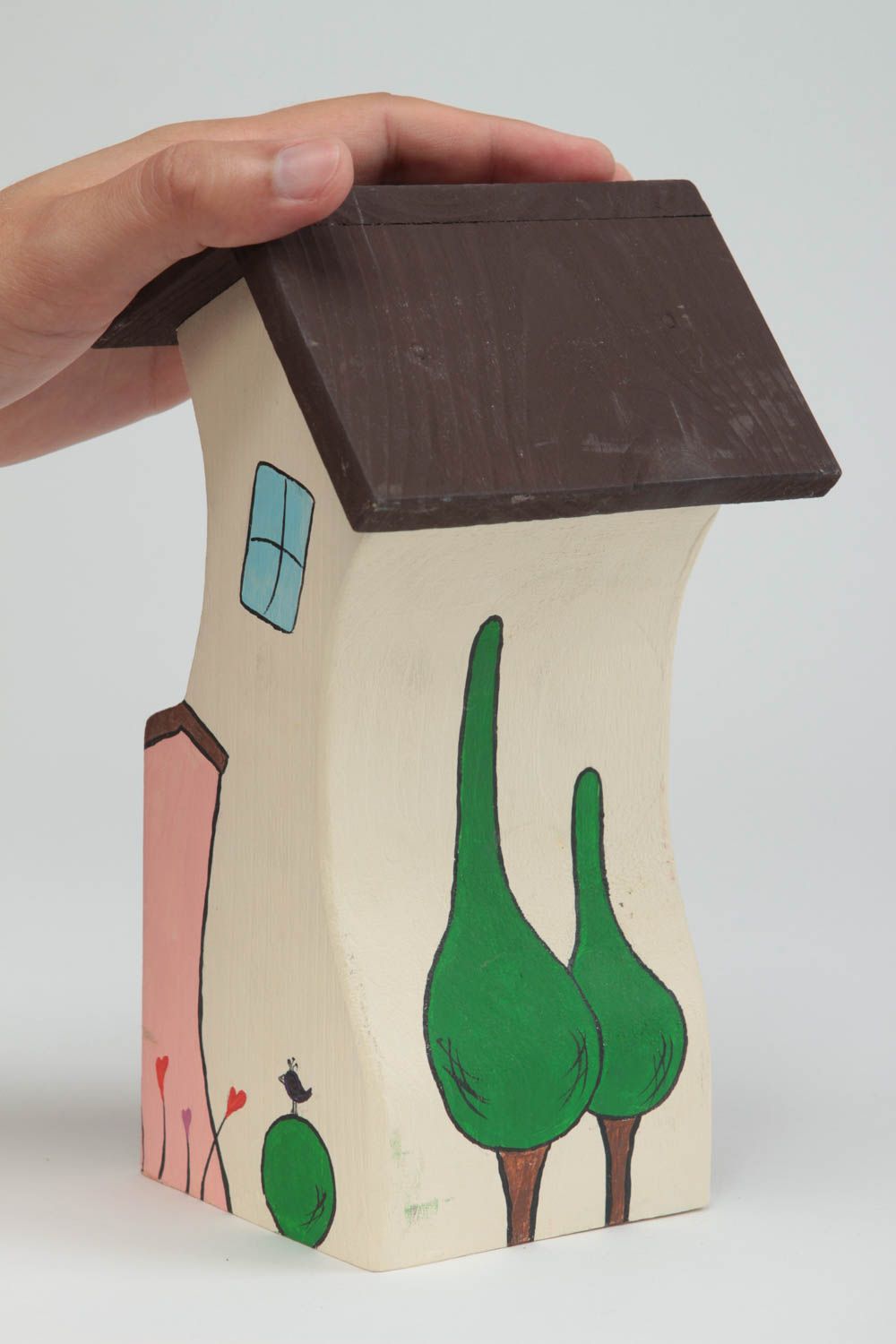 Maisonnette en bois faite main Petite figurine Cadeau original colorée photo 5