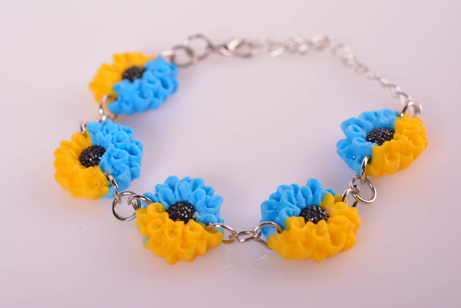 Chain clay yellow and blue flowers bracelet for teen girls photo 1