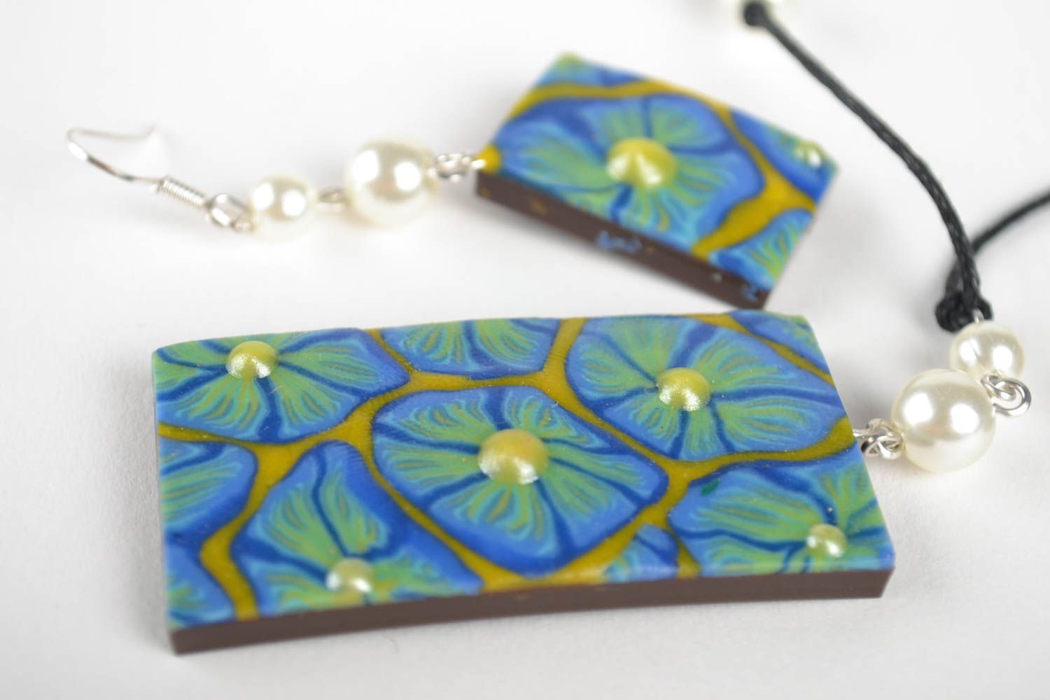 Handcrafted jewelry fashion earrings pendant necklace jewelry set polymer clay photo 4
